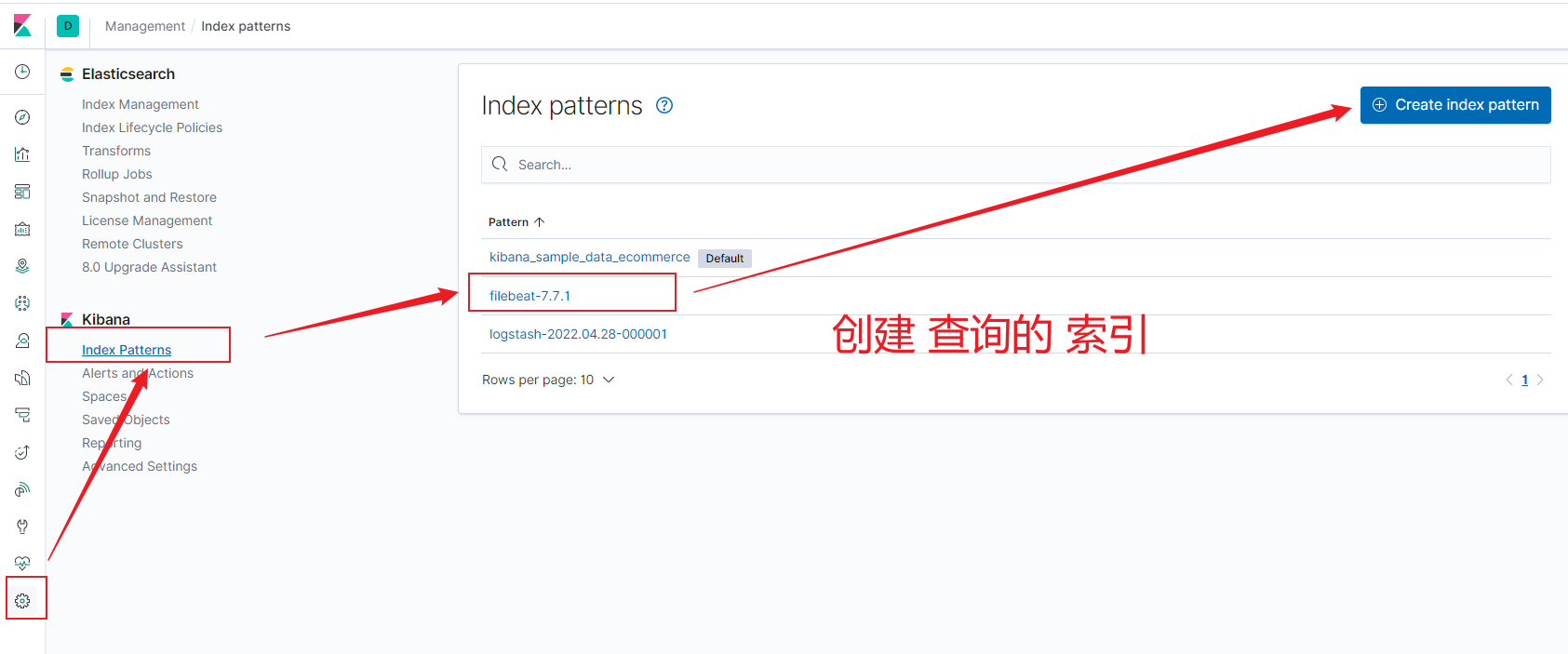 创建查询的索引